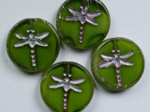 0100574 Transparent Opal Green Melee Travertin Light Pink Washed Dragonfly Table Cut 4 Pc.