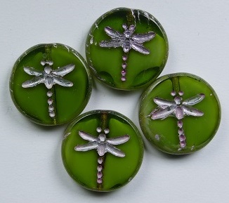 0100574 table cut dragon fly beads 17 mm Transparent Opal Green Melee Light Pink Washed color 06508-54321