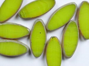0130149 Opaque Yellow Dark Travertin Oval Ship Bead Table Cut  4 Pc.