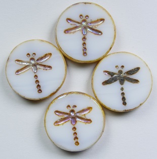 0140277 table cut dragon fly beads 17 mm White Alabaster Travertin Full AB color 02010-86800-28703