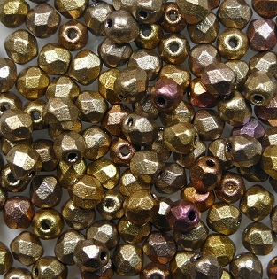 FP1-03-0161JT Matte Metallic Gold Iris Czech Glass Facet Firepolish 3mm FP1-03-0161JT Matte Metallic Gold Iris Czech Glass Facet Firepolish 3mm