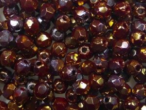 FP1-03-93210LH Opaque Red Bronze Vega Luster Czech Glass Facet Firepolish 3mm 50 stuks