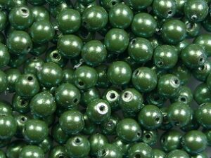 03-R-02010-75203 White Alabaster Pearlescent Green Round 3 mm. 100 Pc. - Afbeelding 1