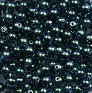 03-R-02010-75503 3 mm rounds White Alabaster Pearlescent Peacock color 02010-75503