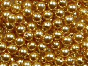 03-R-02010-78600 White Alabaster Pearl Gold Round 3 mm. 100 Pc. - Afbeelding 1
