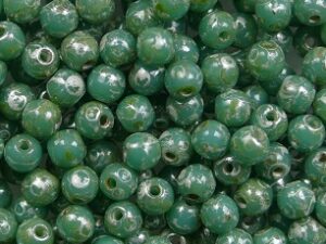 03-R-63130-43400 Opaque Green Turquoise Silver Picasso Round 3 mm. 100 Pc.