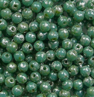 03-R-63130-86805 3 mm rounds Opaque Green Turquoise Silver Picasso color 63130-86805