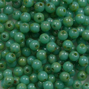 03-R-63130-86805 3 mm rounds Opaque Green Turquoise Travertin color 63130-86805