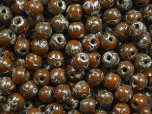 03-R-93120-43400 Opaque Orange Silver Picasso Round 3 mm. 100 Pc. - Afbeelding 1