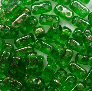 BRI-50140GM Czech Mates Bricks gold marbled Green emerald color 50140GM