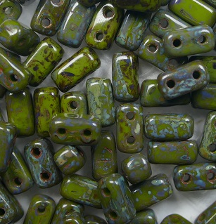 BRI-53420T Czech Mates Bricks Opaque Olive Picasso color 53420T