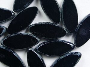0010523 Opaque Jet Travertin Oval Ship Bead Table Cut. 5 Pc.