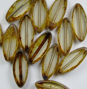0030358 Table cut Oval Ship Beads 18x7 mm Crystal Travertin color 00030-86800