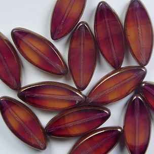 0070463 Table cut Oval Ship Beads 18x7 mm Pink Opal Fuchsia melee Bronze Luster color 71010-70350-14415
