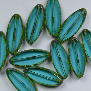 0090460 Table Cut Oval Ship Beads 20×9 mm Teal Travertin 60120-86800