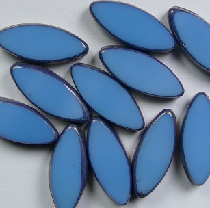 0090463 Table cut Oval Ship Beads 18x7 mm Opaque Blue Turquoise Bronze Luster color 63030-14415