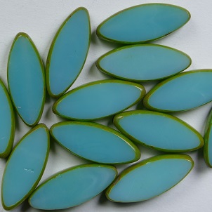 0100579 Table cut Oval Ship Beads 18x7 mm Opaque Green Turquoise Travertin color 63120-86805
