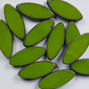0100580 Table cut Oval Ship Beads 18×7 mm Opaque Olive Travertin color 53420-86800
