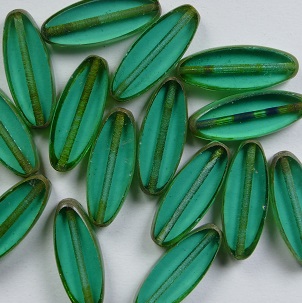 0100582 Table cut Oval Ship Beads 16x6 mm Light Emerald Silver Picasso color 50710-43400