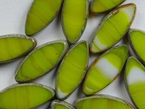 0130150 Mixed Yellow White Travertin Oval Ship Bead Table Cut. 5 Pc.