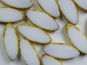 0140281 Opaque White Travertin Oval Ship Bead Table Cut. 5 Pc.