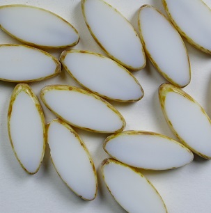 0140281 Table cut Oval Ship Beads 18x7 mm Opaque White Travertin color 03000-86805