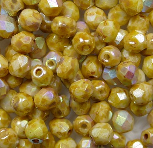 FP1-04-03000-65401-28701 Opaque White Honey Drizzle AB Firepolish 4 mm color 03000-65401-28701