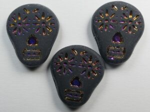 0010524 Matte Jet Full Sliperit Skull Bead 3 Pc. - Afbeelding 1