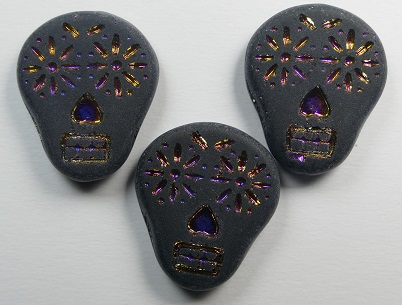 0010524 Day of the Dead Sugar Skull beads Matte Jet Full Sliperit color 23980-29503-84100