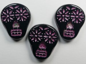 0010525 Jet Fuchsia Skull Bead 3 Pc. - Afbeelding 1