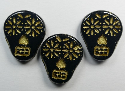 0010526 Day of the Dead Sugar Skull beads Jet Gold color 23980-54302