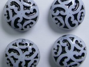 0010527 White Alabaster Black Washed Lentil Beads with Ornament 4 Pc. - Afbeelding 1