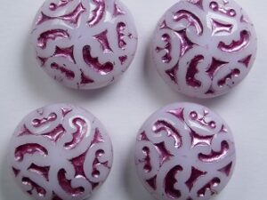 0070466 White Alabaster Fuchsia Washed Lentil Beads with Ornament 4 Pc. - Afbeelding 1