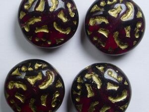 0070467 Fuchsia Gold Washed Lentil Beads with Ornament 4 Pc. - Afbeelding 1
