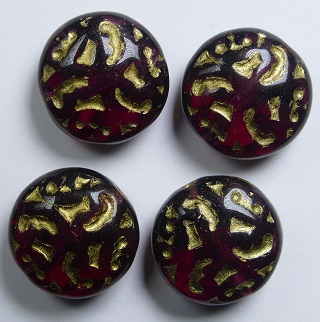 0070467 Fuchsia Gold Washed Lentil beads with ornament 14 mm color 70350-54302