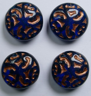 0090465 Capri Blue Copper Washed Lentil beads with ornament 14 mm color 60080-54319