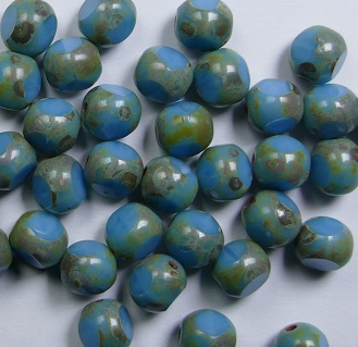 0090470 Opaque Blue Turquoise Dark Travertin 3 cut Bead 6 mm color 63030-86805