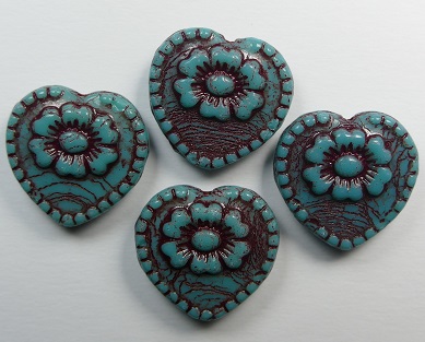 0100583 Hearts with Flower Dark Green Turquoise Garnet Washed color 63140-54314