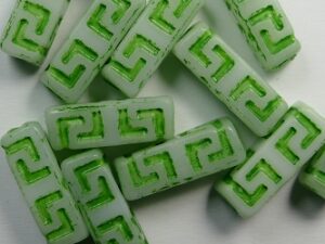 0100584 White Alabaster Spring Green Washed Celtic Blocks, 15x5 mm 10 Pc.