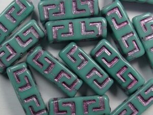 0100585 Opaque Green Turquoise Fuchsia Washed Celtic Blocks, 15x5 mm 10 Pc. - Afbeelding 1