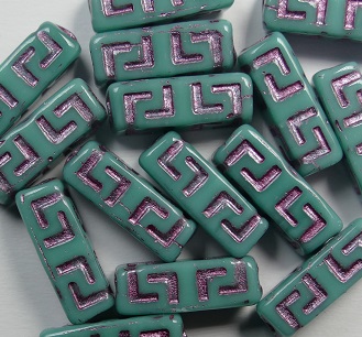 0100585 Celtic Blocks 15×5 mm Opaque Turquoise Green Fuchsia Washed color 63130-54321