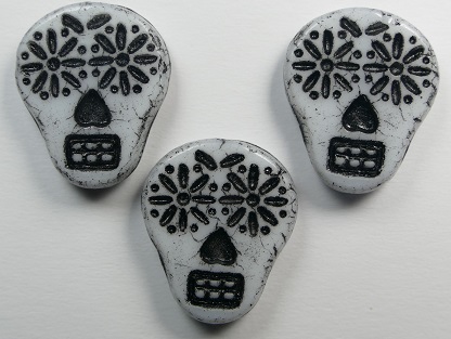 0140285 Day of the Dead Sugar Skull beads White Alabaster Black color 02010-46449