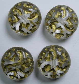 0150198 Crystal Gold Washed Lentil beads with ornament 14 mm color 00030-54302