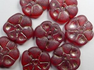 0050330 Matte Siam Ruby Antique Copper Washed Primrose Flower Bead 4 Pc. - Afbeelding 1