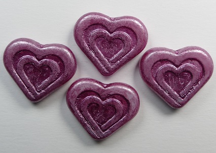 0070469 Heart in heart beads 14x16 mm White Alabaster Metallic Pink Coated color 02010-04321