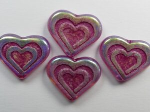 0070470 Heart in Heart Bead Crystal Full AB Fuchsia Washed 4 Pc - Afbeelding 1