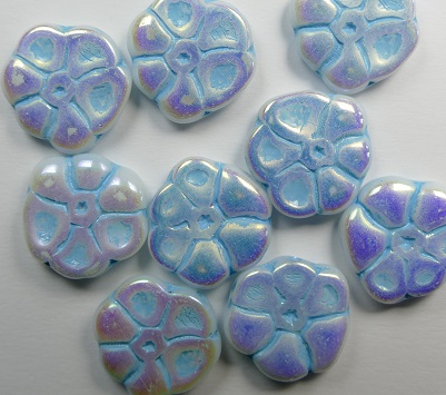 0090472 Primrose Flower primula beads 15 mm White Alabaster Full AB Aqua Washed color 02010-28703-54308