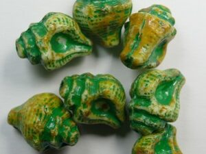 White Alabaster Travertin Green-Yellow Washed Murex Shell Beads