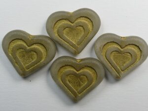 0130154 Heart in Heart Bead Matte Crystal Gold Washed 4 Pc - Afbeelding 1
