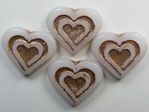 0140286 Heart in Heart Bead White Alabaster Metallic Copper Coated 4 Pc - Afbeelding 1